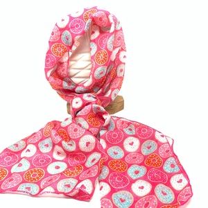 NWOT Donuts Lightweight Long Scarf Pink Blue White Orange Hearts Long